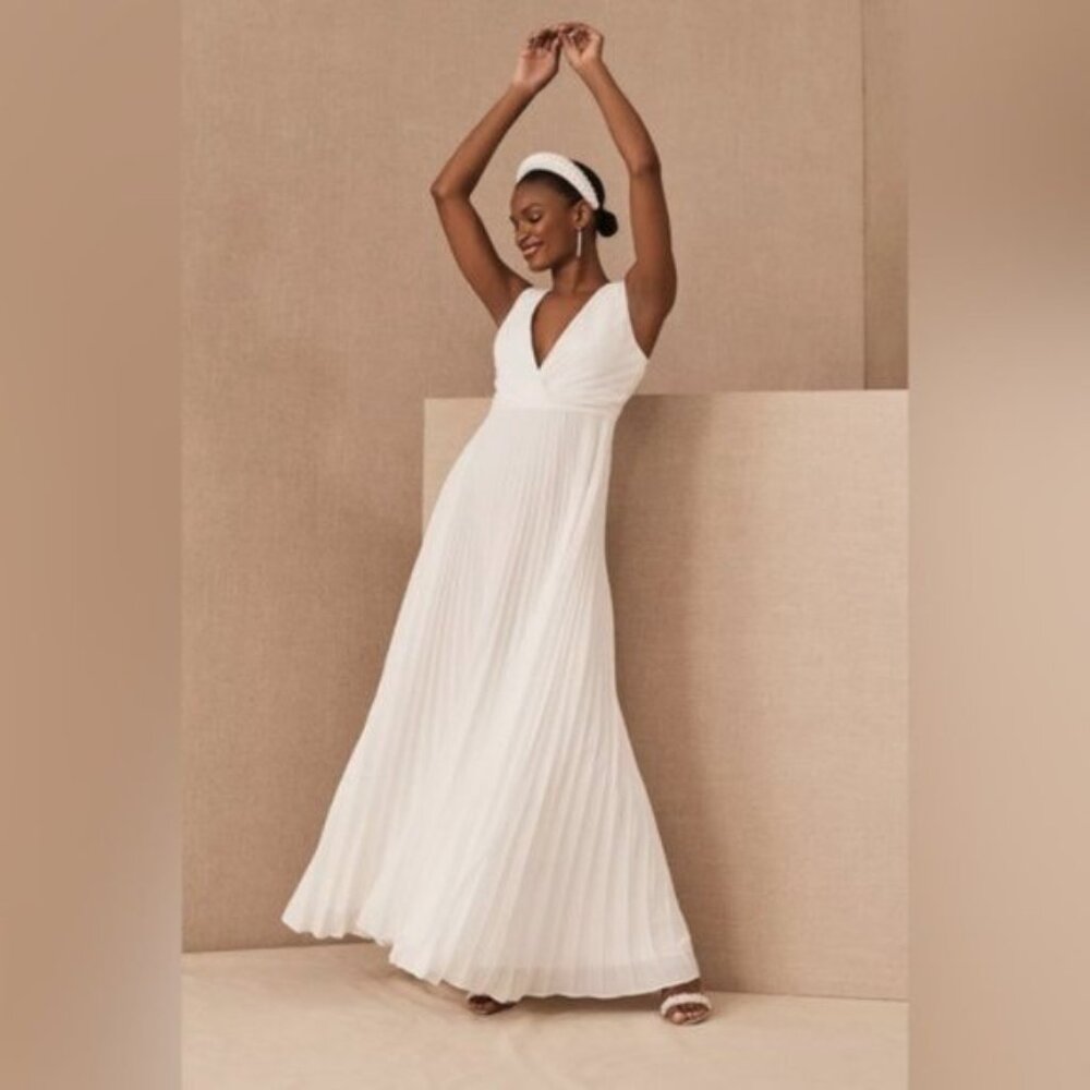 Anthropologie | BHLDN Badgley Mischka Sloan Dress Accordion Pleat Wedding Gown 0 - Picture 5 of 16